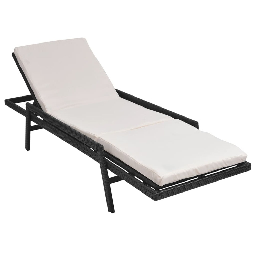 Transat chaise longue bain de soleil lit de jardin terrasse meuble d'extérieur avec coussin résine tressée noir