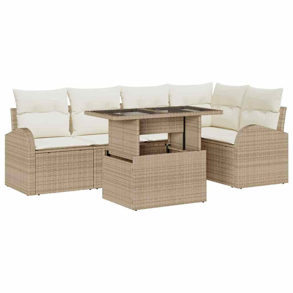 Ensemble de canapé de jardin 6 pcs beige poly rotin