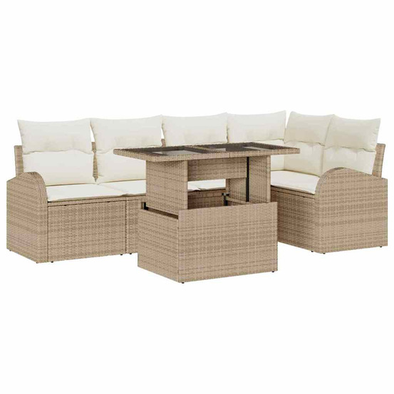 Ensemble de canapé de jardin 6 pcs beige poly rotin