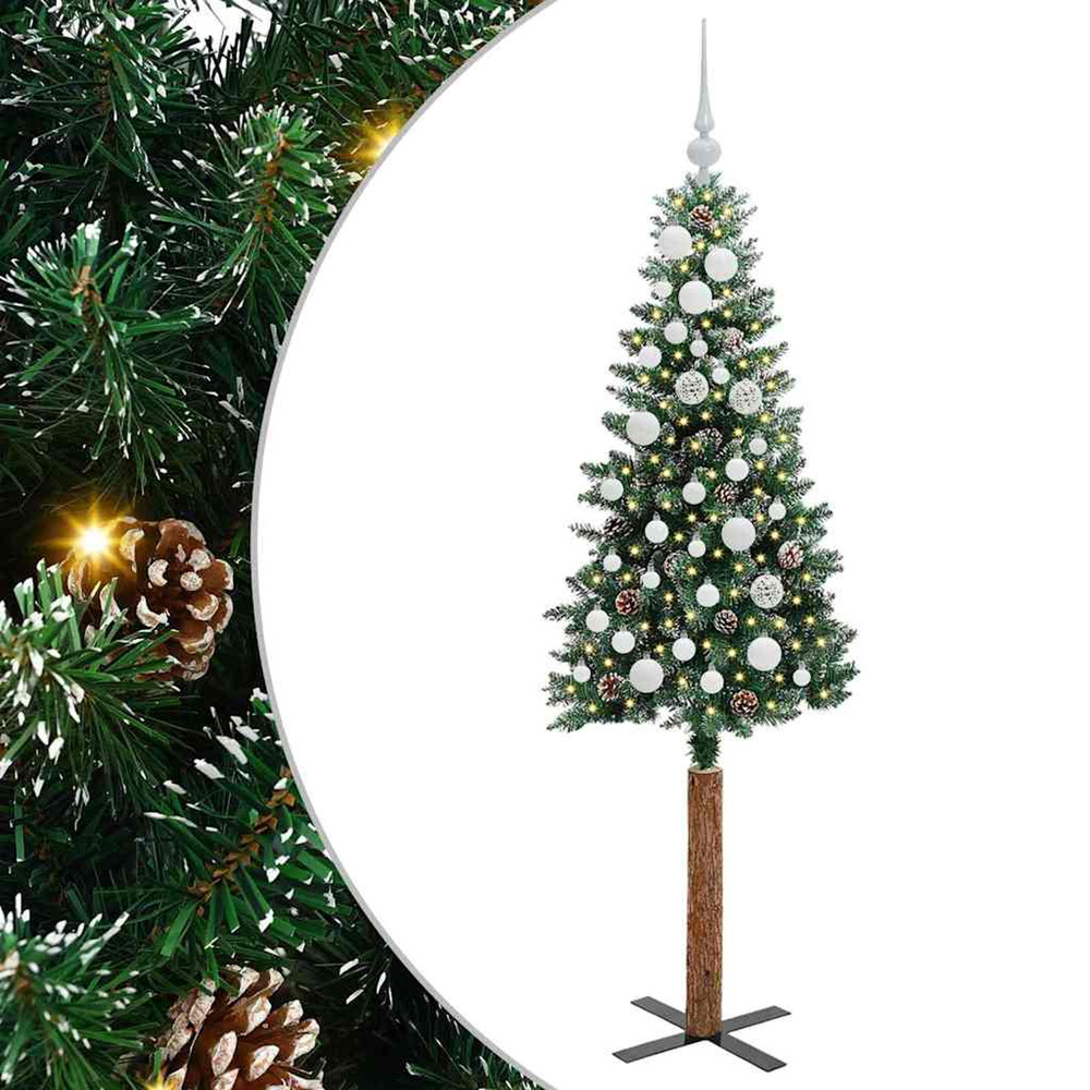 Sapin de noël mince vert 150 cm pvc et bois de pin massif