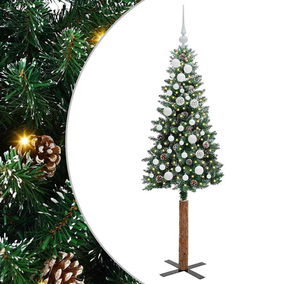 Sapin de noël mince vert 150 cm pvc et bois de pin massif