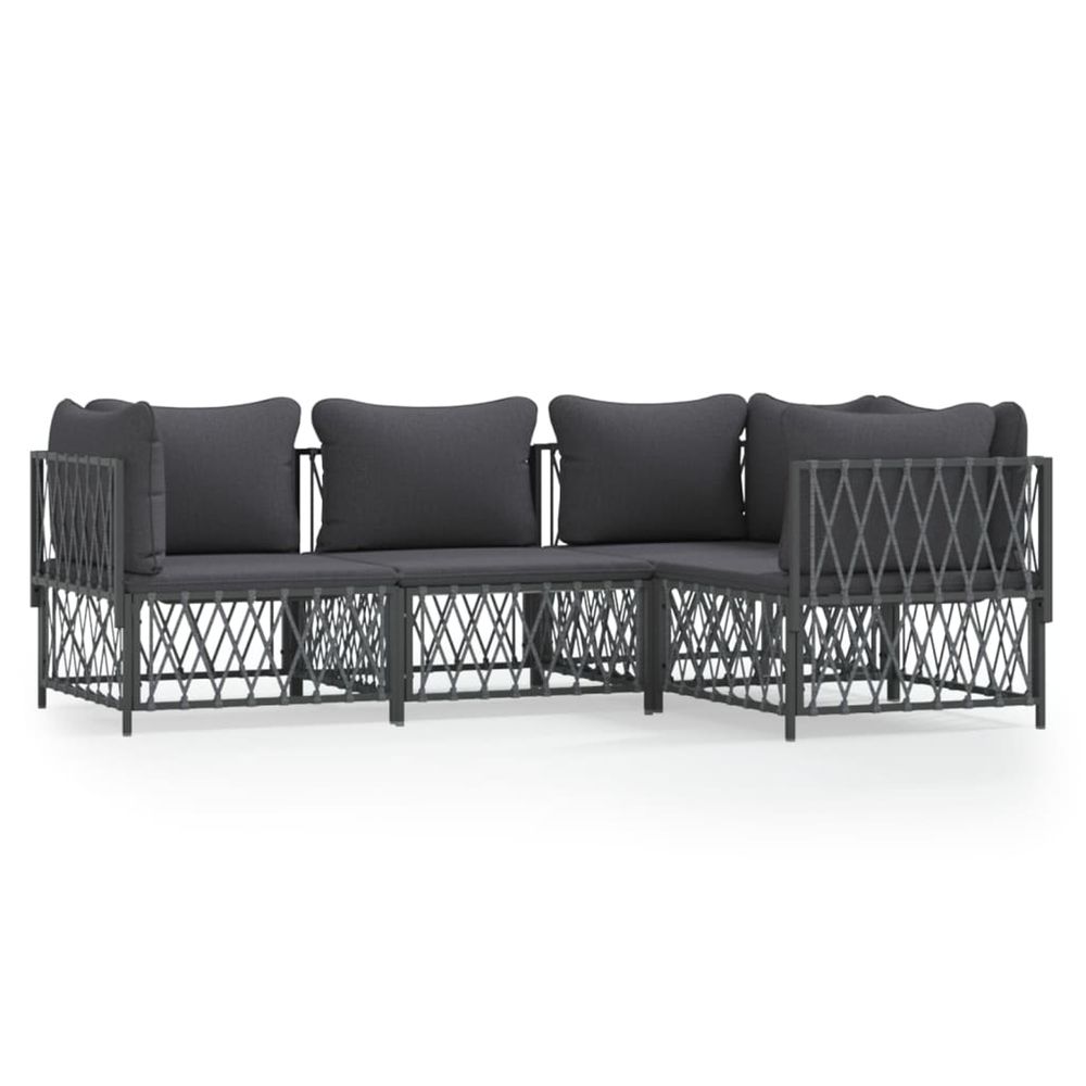 Salon de jardin avec coussins 4 pcs anthracite acier