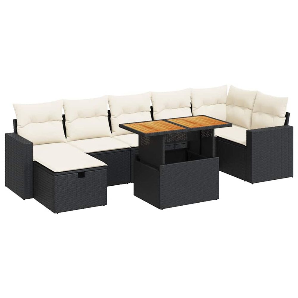 Salon de jardin 5 pcs avec coussins noir résine tressée acacia