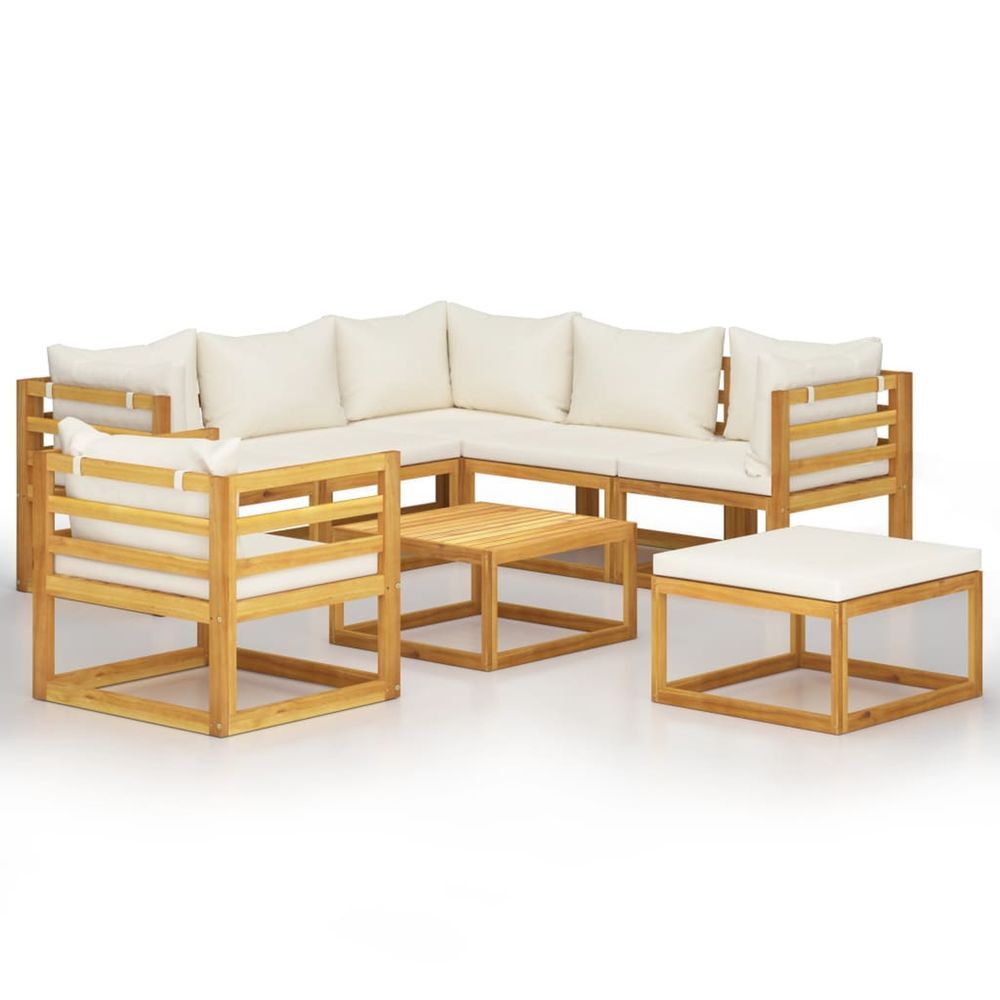 Salon de jardin 8 pcs avec coussin crème bois d'acacia solide