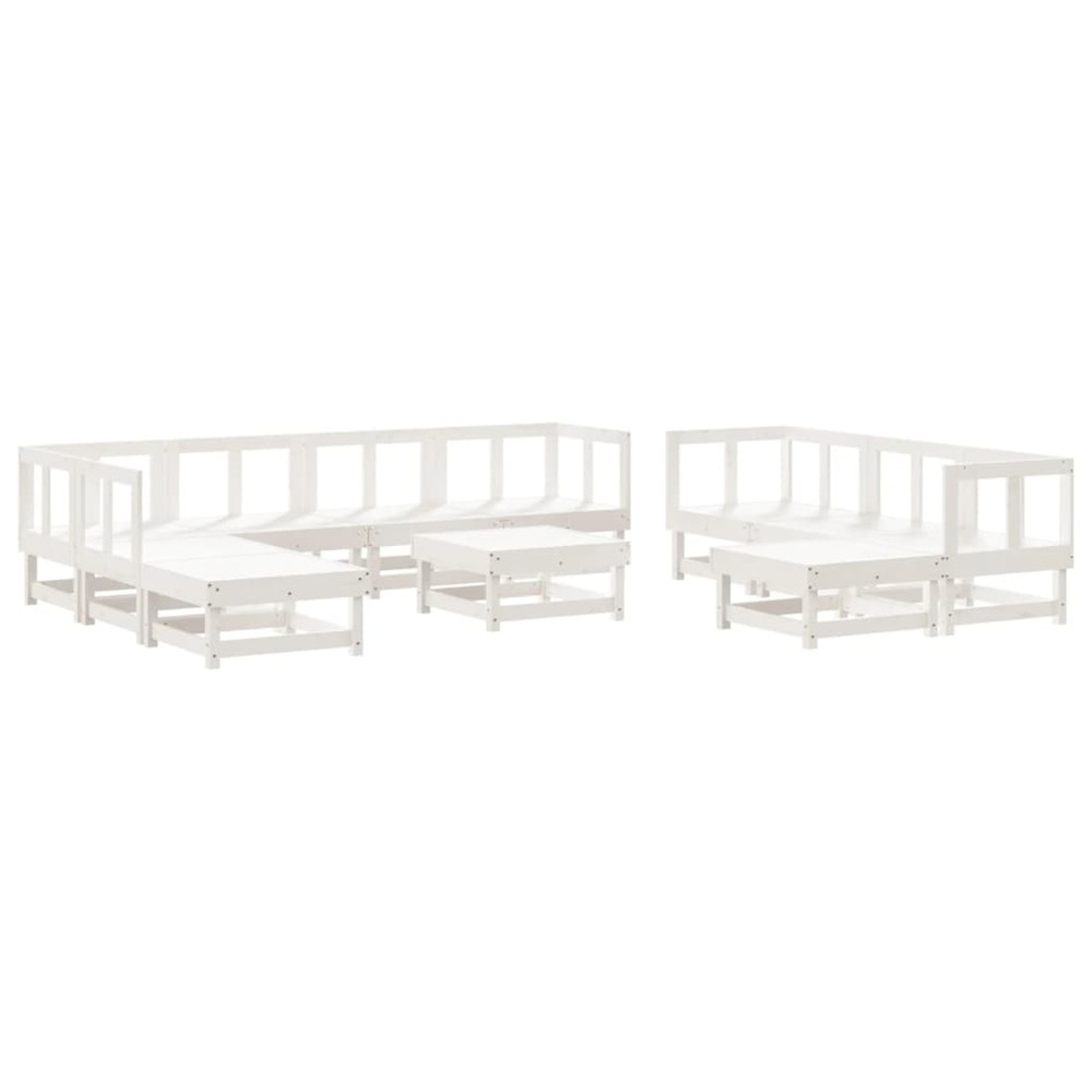 Salon de jardin 11 pcs blanc bois de pin massif