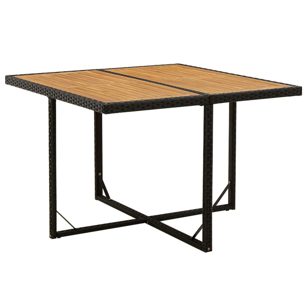 Table de jardin noir 109x107x74 cm résine tressée bois massif