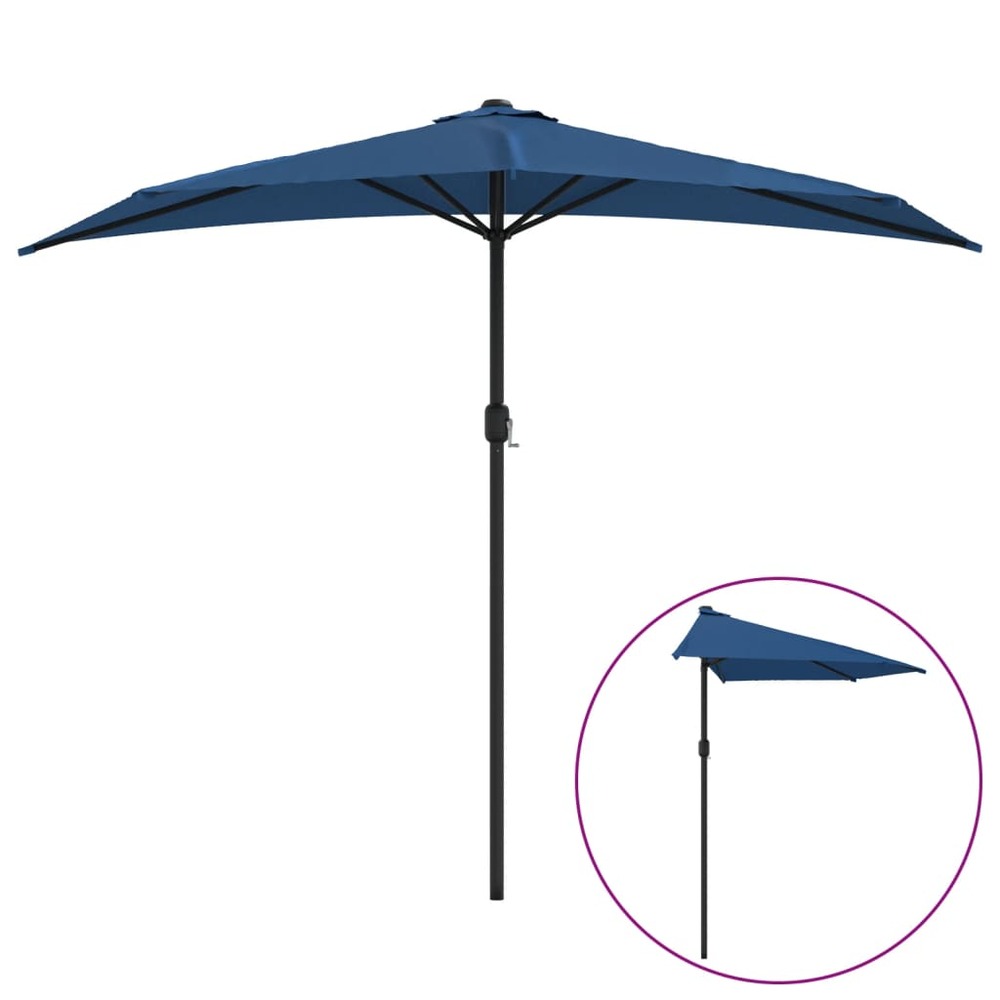 Parasol de balcon avec mât en aluminium 270 x 135 x 245cm demi bleu