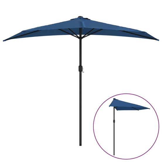 Parasol de balcon avec mât en aluminium 270 x 135 x 245cm demi bleu