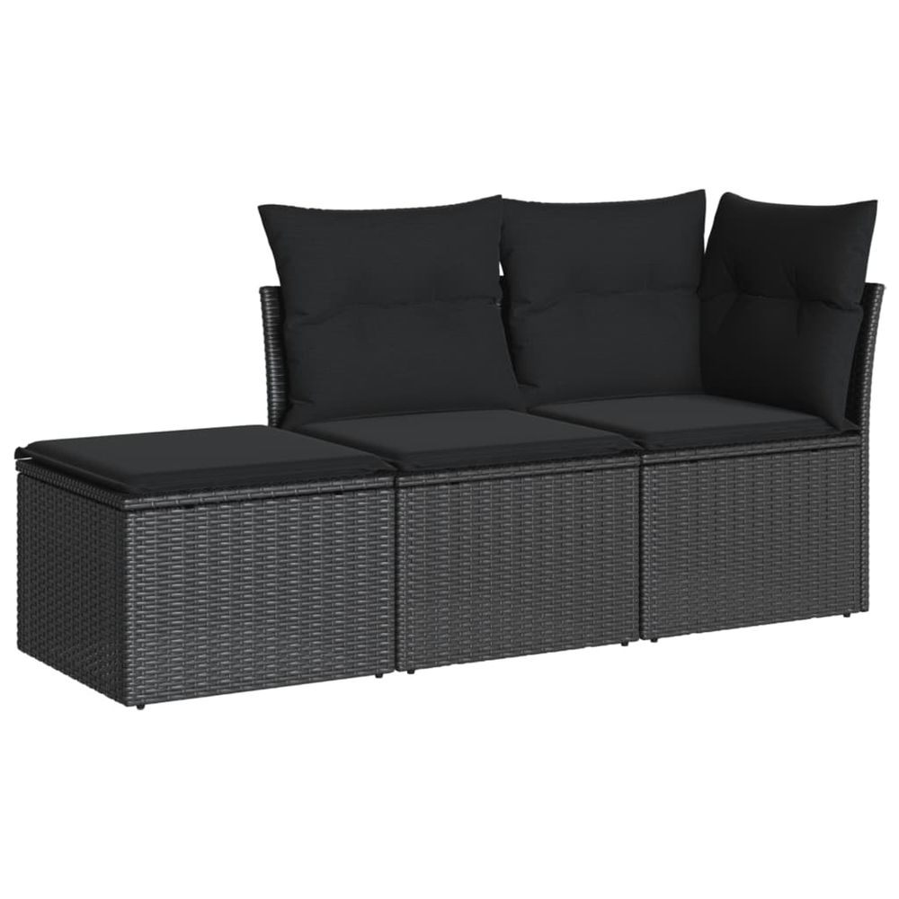 Salon de jardin 3 pcs avec coussins noir résine tressée