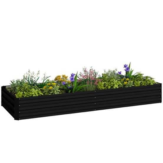 Carré potager tôle acier ondulé jardin culture plantes modulable 241x90x30cm noir