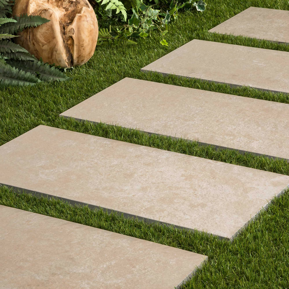 Pas japonais rectangle grès cérame effet pierre beige brescia 80x40x2 cm (à l'unité) - ro'ma nature