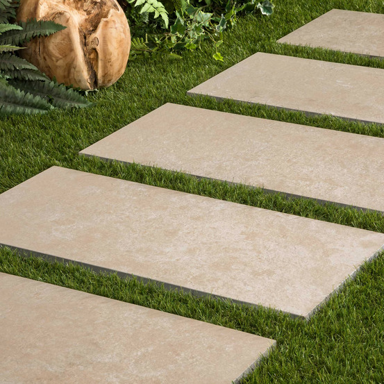 Pas japonais rectangle grès cérame effet pierre beige brescia 80x40x2 cm (à l'unité) - ro'ma nature