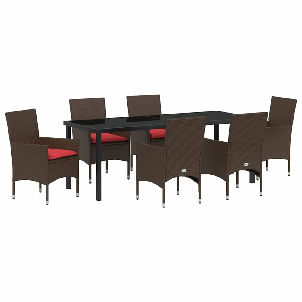 Ensemble table et chaises avec coussin 7 pcs marron rotin pe