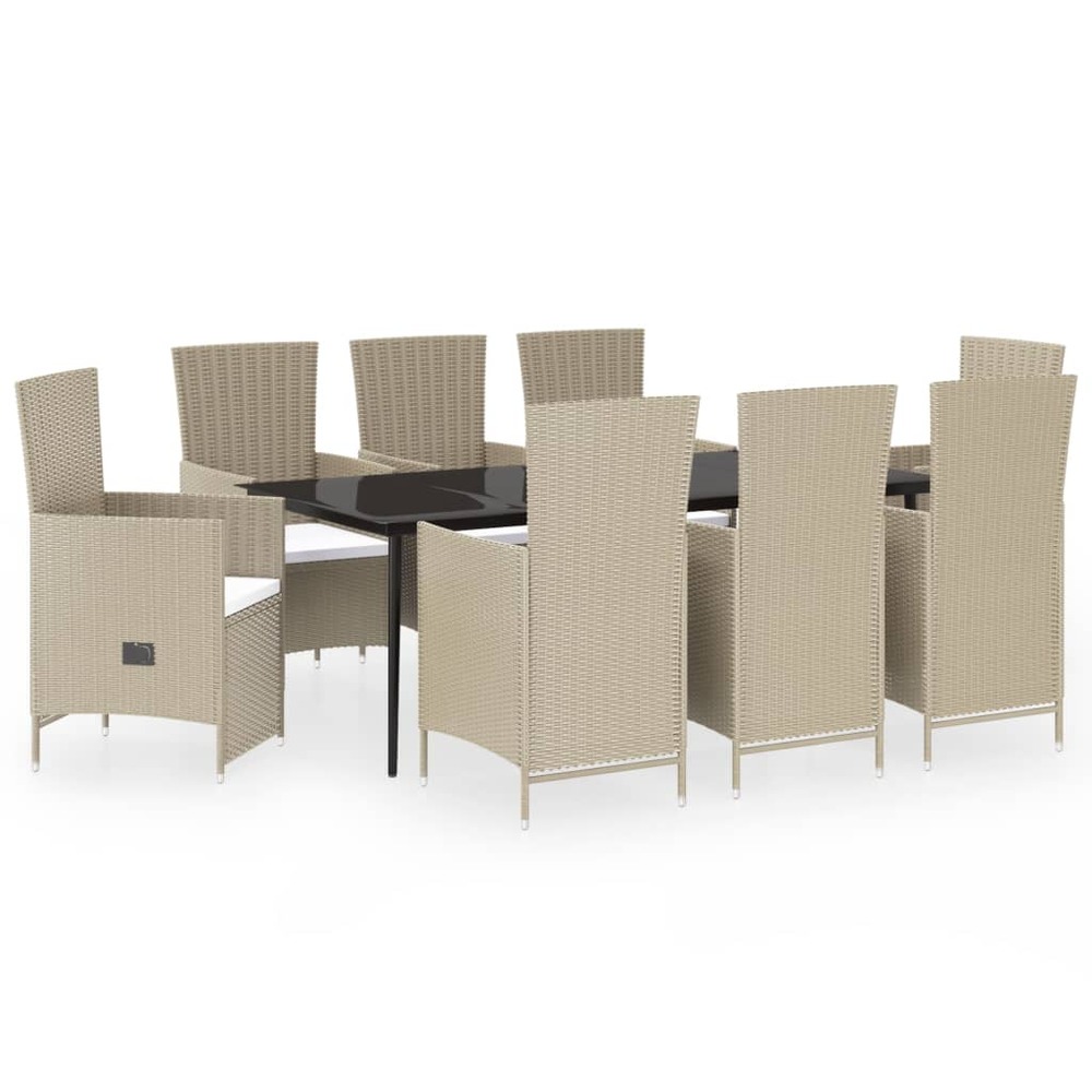 Ensemble à manger de jardin avec coussins 9 pcs beige