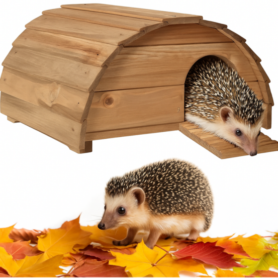 Abri cabane mangeoire hérisson refuge éxtérieur en bois massif hibernation brun moyen