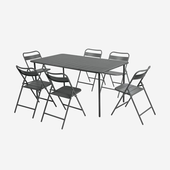 Table de jardin métal + 6 assises, amelia 160x90xh72.5cm