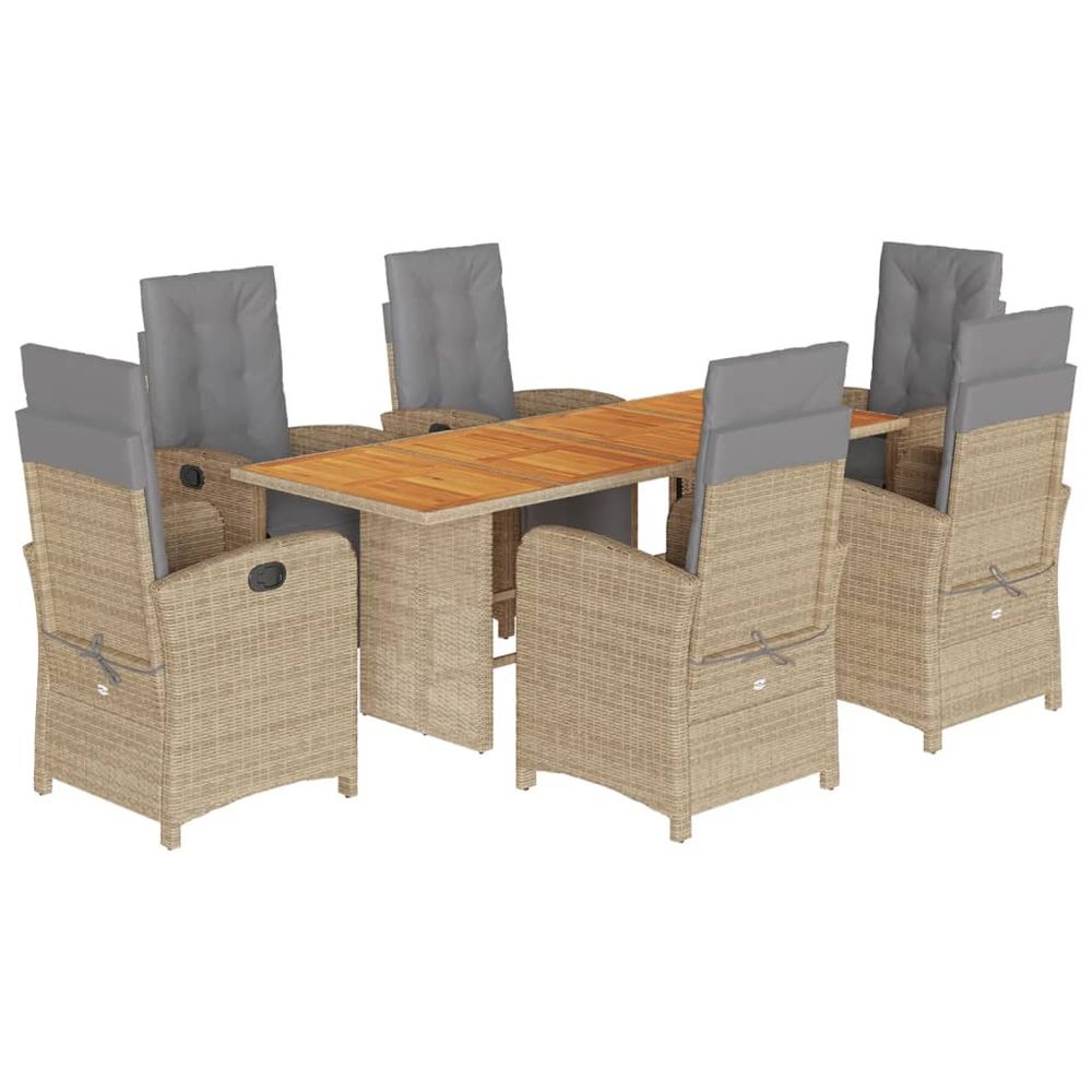 Ensemble à manger de jardin et coussins 7 pcs beige poly rotin