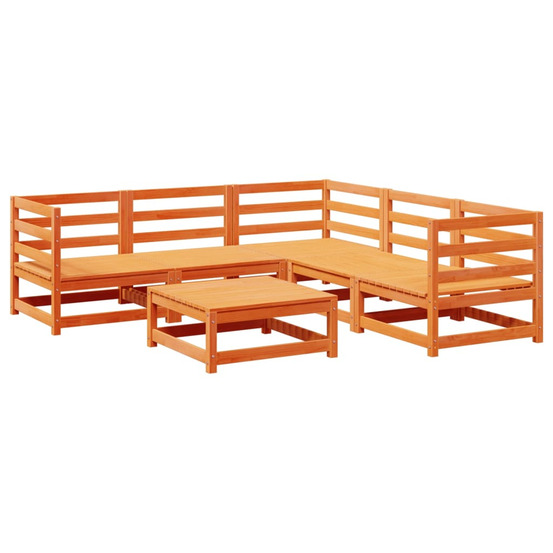 Salon de jardin 6 pcs cire marron bois de pin massif