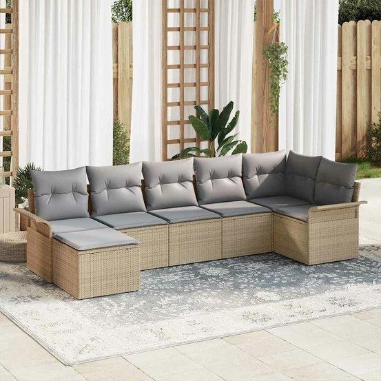 Ensemble de canapé de jardin avec coussin 7 pcs beige polyrotin