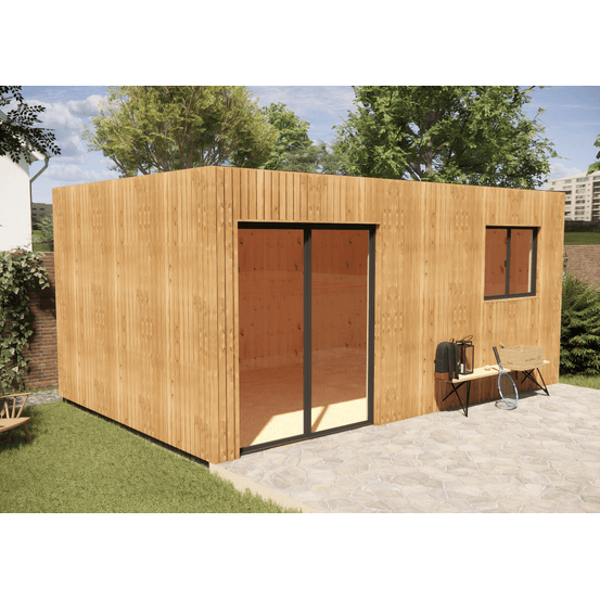 Studio de jardin bien isolé en bois 5,5 x 3,5 x 2,7 m / isolation re2020 avec plancher isolé