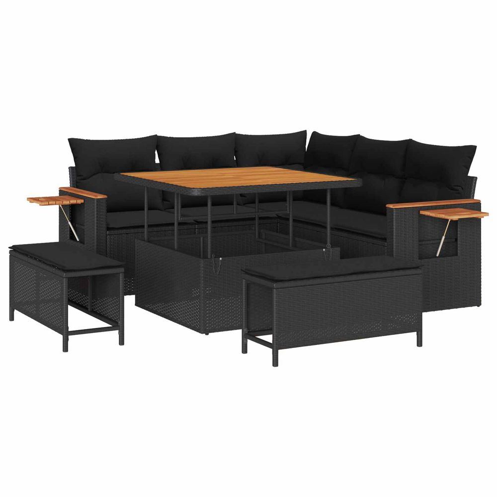 Ensemble de canapé de jardin 8 pc noir polyrotin