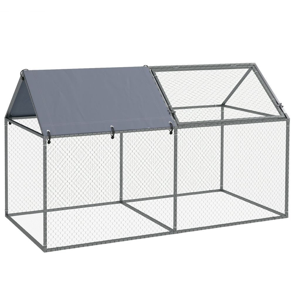 Enclos extérieur lapins acier animaux toit anti-uv porte supérieure 198x100x120cm argent