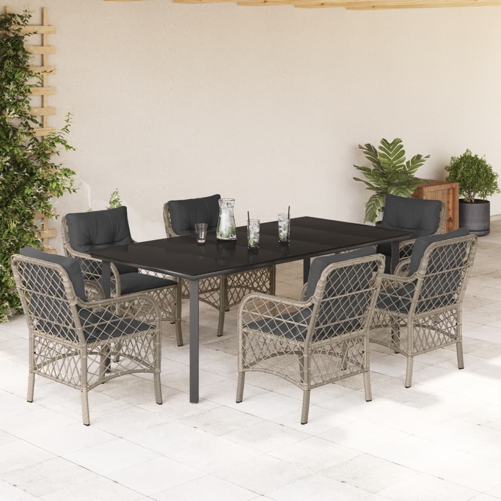 Ensemble à manger de jardin et coussins 7 pcs gris clair rotin
