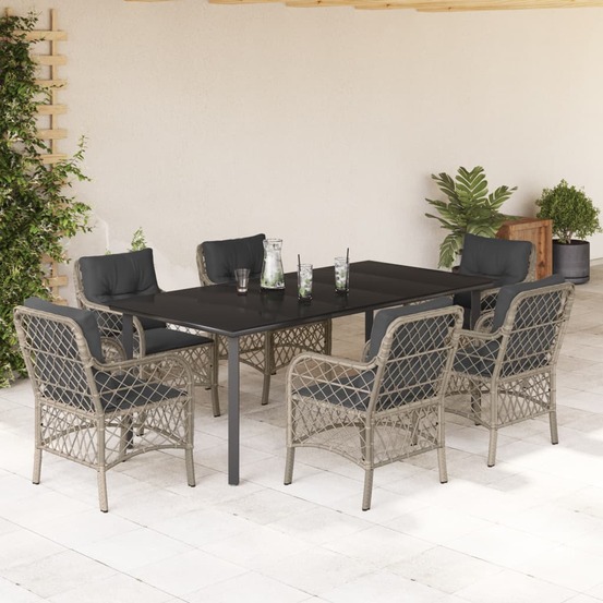 Ensemble à manger de jardin et coussins 7 pcs gris clair rotin