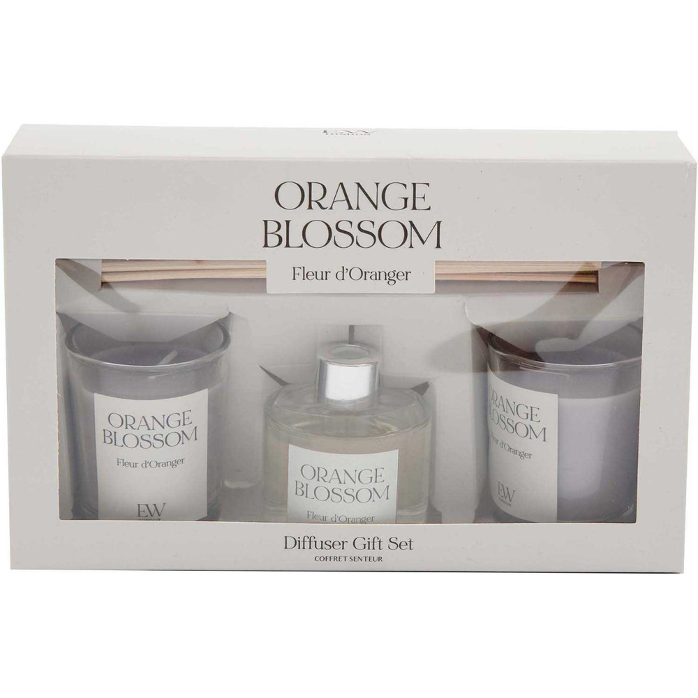 Coffret 2 bougies parfumée et diffuseur 50ml senteur fleur d'oranger