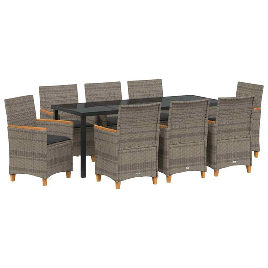 Ensemble de salle à manger pour jardin 9 pcs gris polyrotin