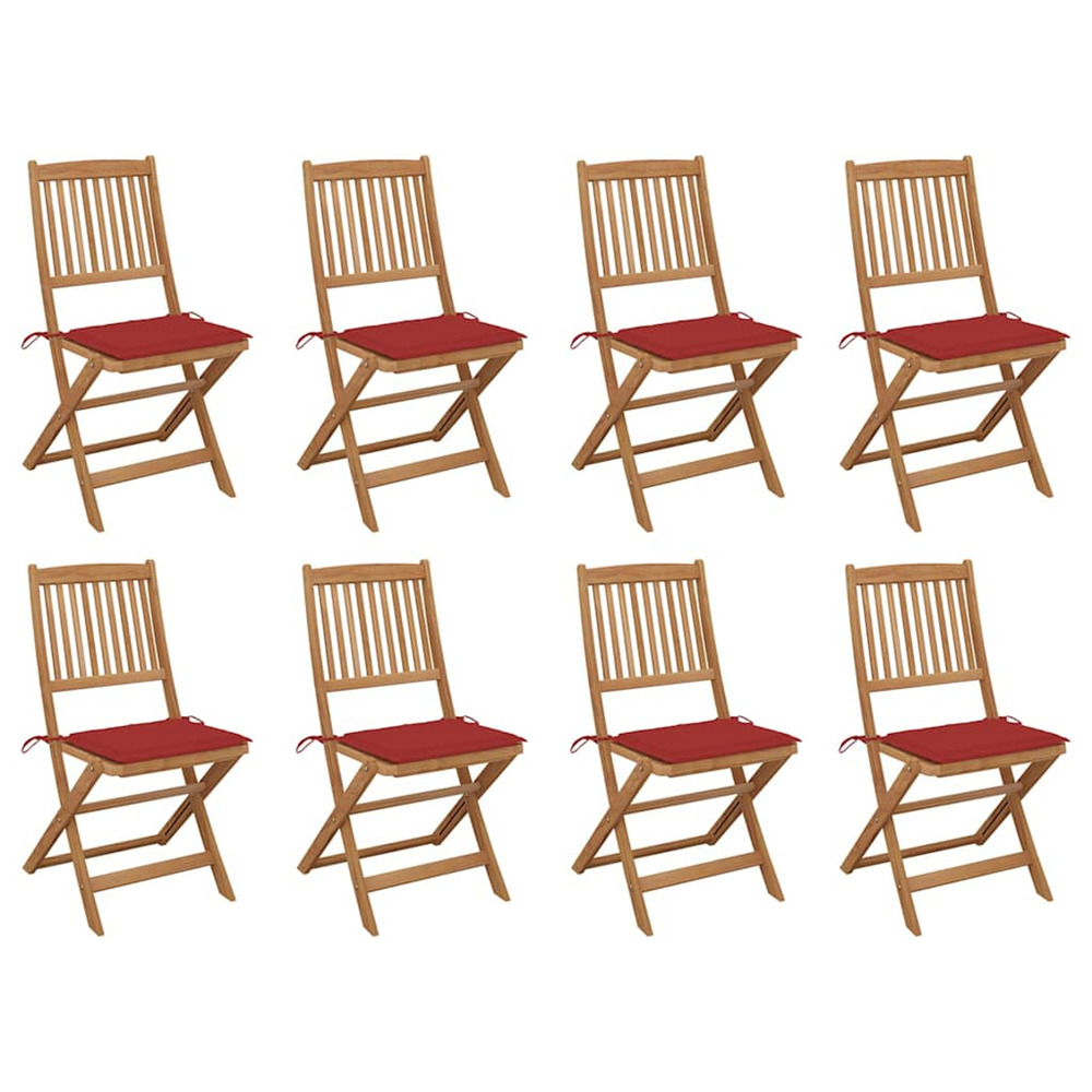 Chaises pliables d'extérieur et coussins lot de 8 bois d'acacia