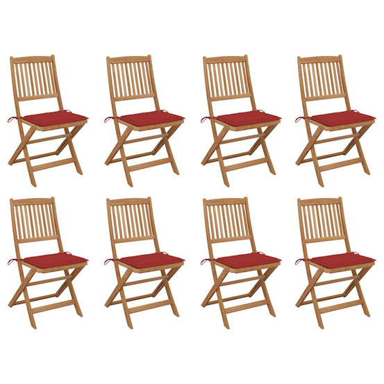 Chaises pliables d'extérieur et coussins lot de 8 bois d'acacia
