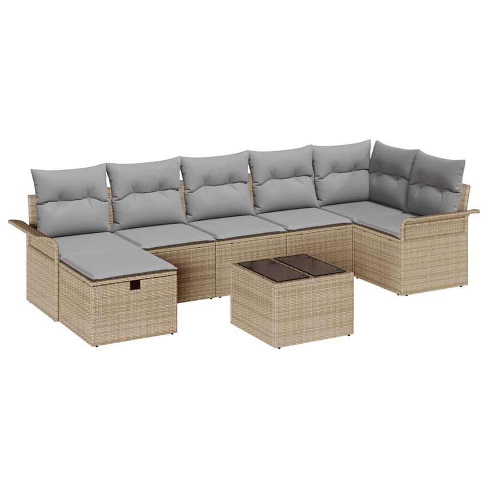 Ensemble de canapé de jardin 8 pc beige et gris clair polyrotin