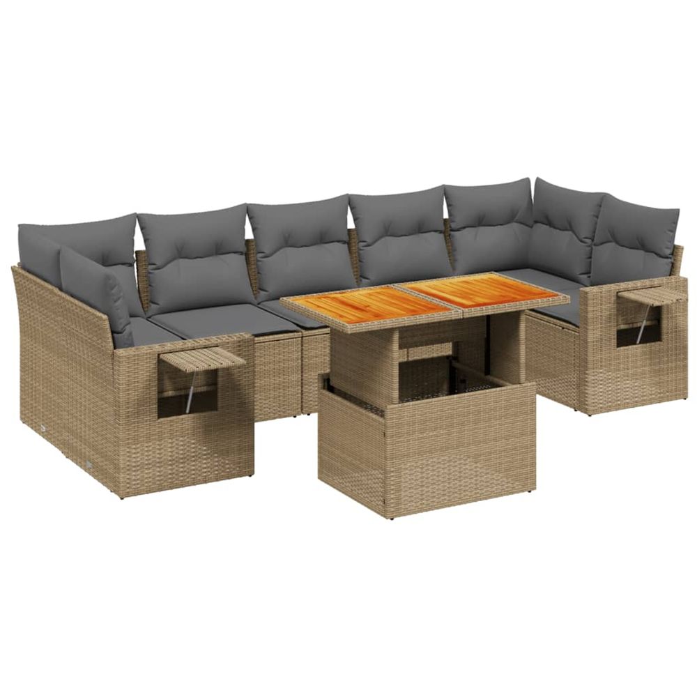 Salon de jardin avec coussins 8 pcs beige résine tressée