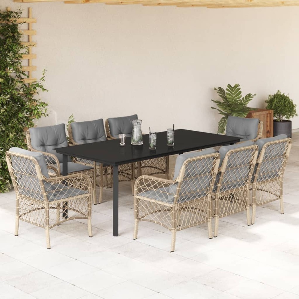 Ensemble à manger de jardin et coussins 9 pcs mélange beige