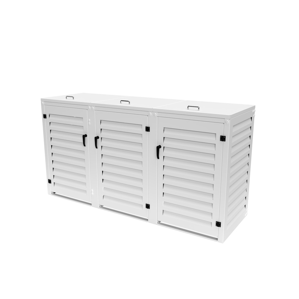 Cache poubelle triple en aluminium thermolaqué 3x240 litres - blanc