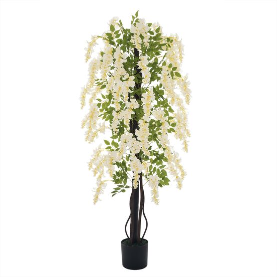 Glycine artificielle en pot plastique intérieur extérieur fausse plante 165cm vert blanc