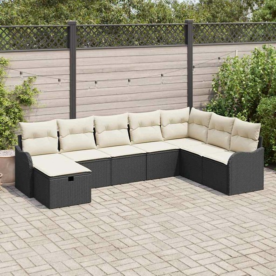 Ensemble de canapé de jardin avec coussin 8 pcs noir poly rotin