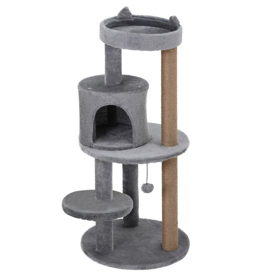 Arbre à chats multi-équipements griffoirs grattoirs plateformes niche jeu boule suspendue ø 48 x 104h cm gris