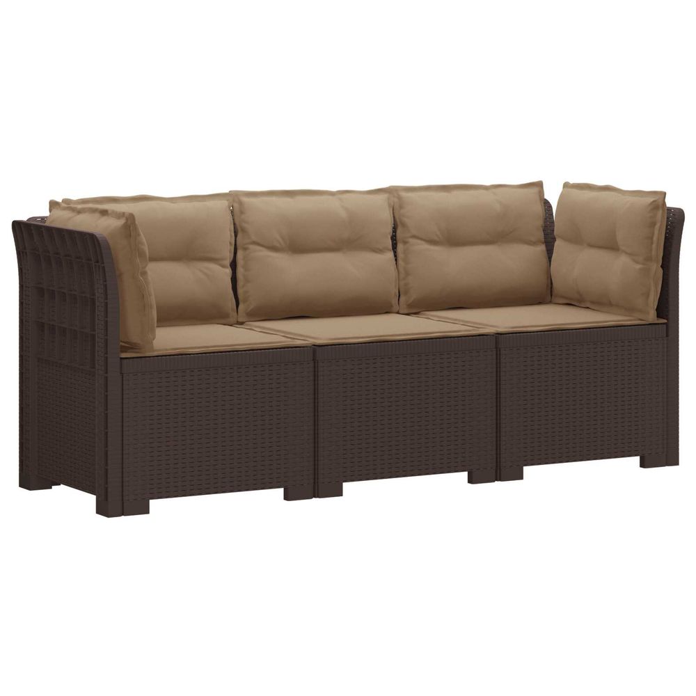 Canapé de jardin 3 places avec coussins look rattan pp marron