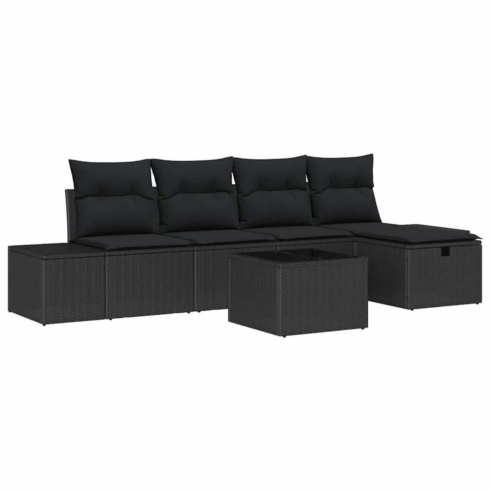 Ensemble de canapé de jardin 6 pc noir polyrotin