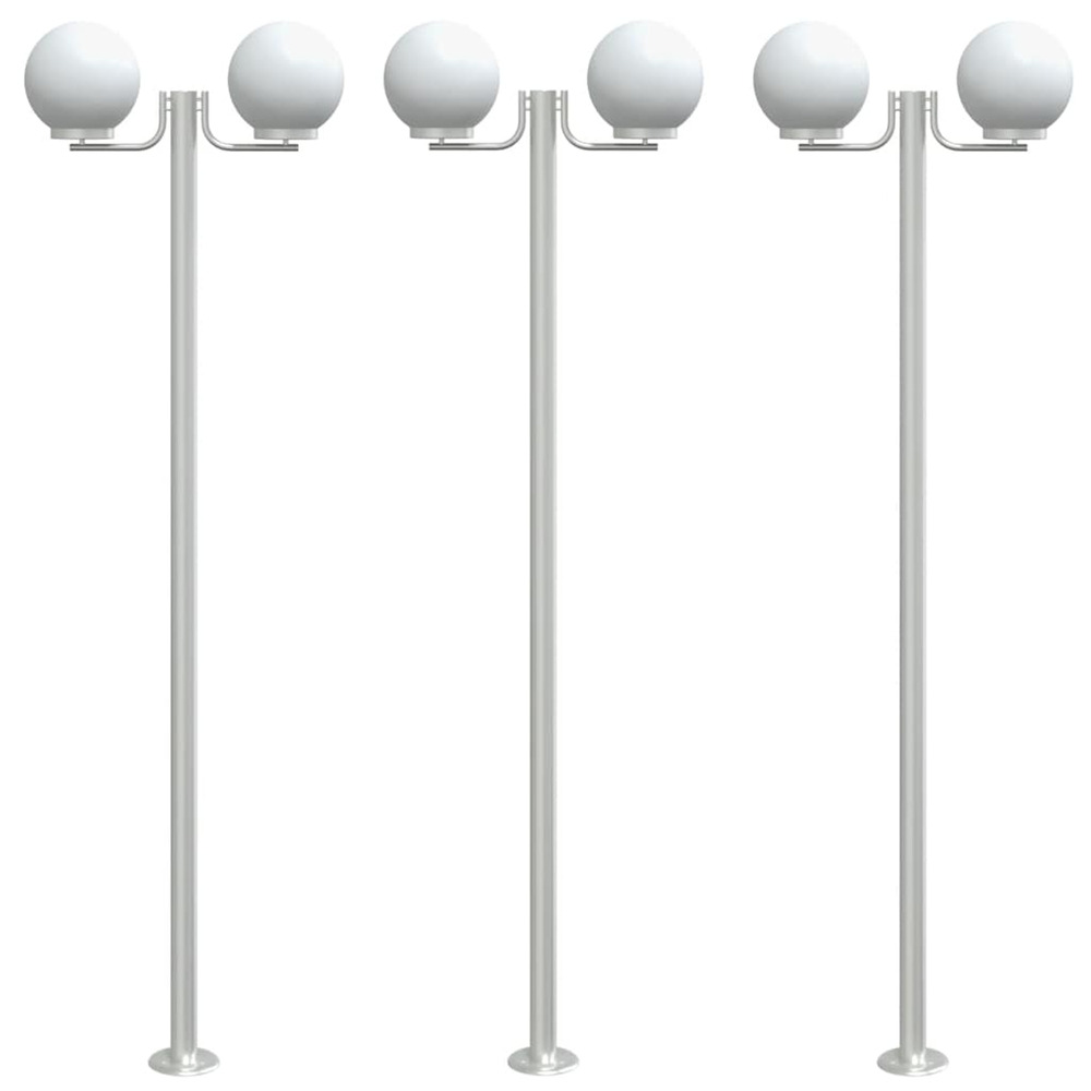 Lampadaires d'extérieur 3 pcs argenté 215 cm acier inoxydable