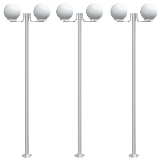Lampadaires d'extérieur 3 pcs argenté 215 cm acier inoxydable
