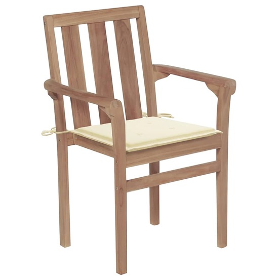 Chaises de jardin lot de 2 et coussins crème bois teck massif