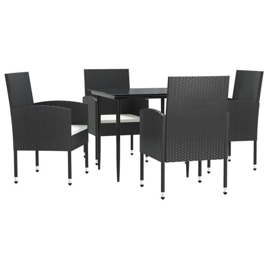 Ensemble à manger de jardin 5 pcs noir résine tressée et acier