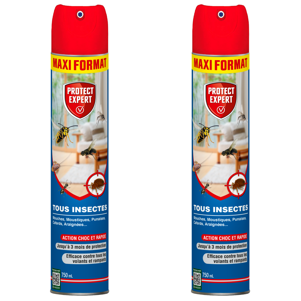 Protect expert 2 aérosols insectes volants & rampants - 2x750ml - moustiques insectes rampants - action curative volramp750nx2