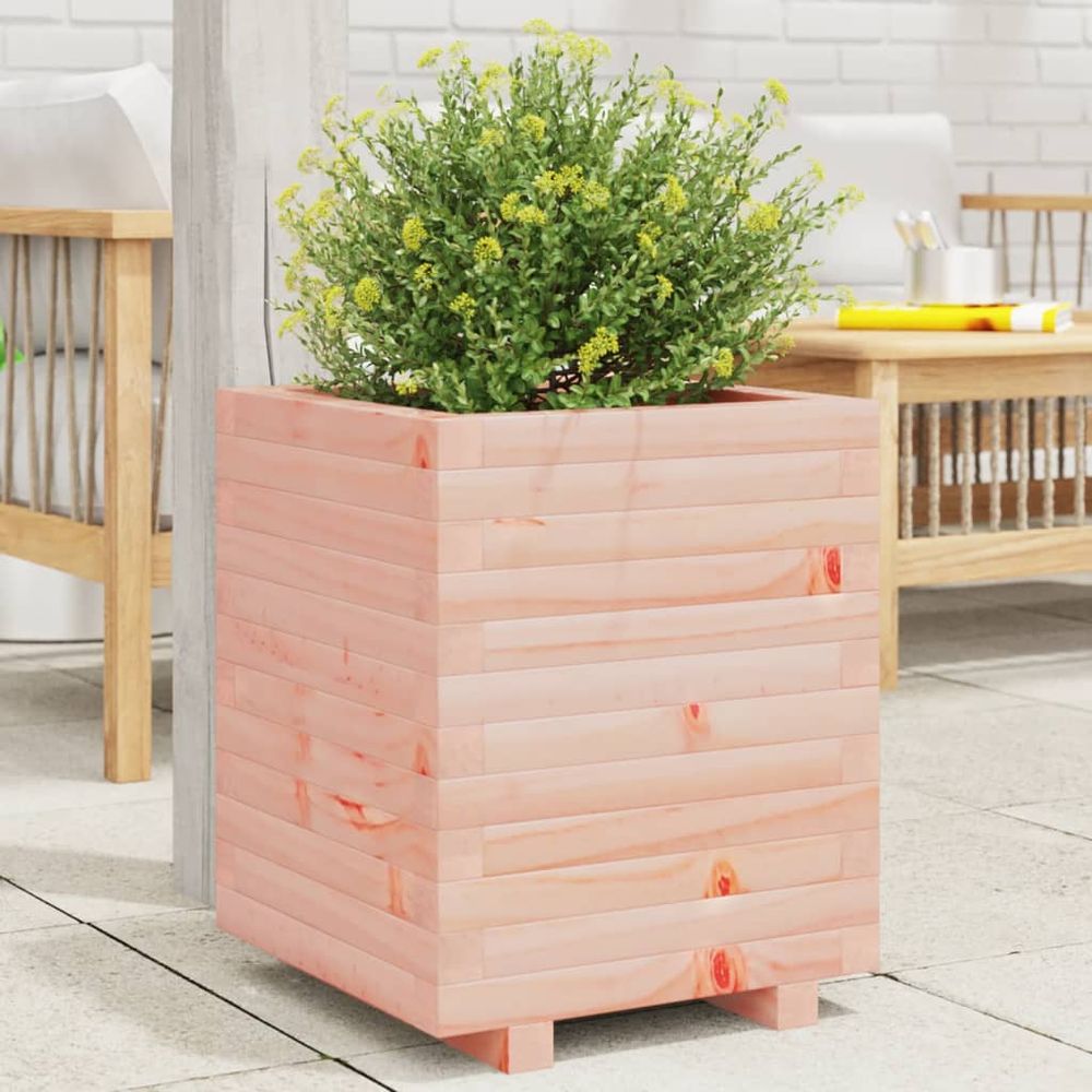 Bac à plantes haut de gamme en douglas massif – jardinière carrée robuste pour extérieur contemporain – 40x50cm nature
