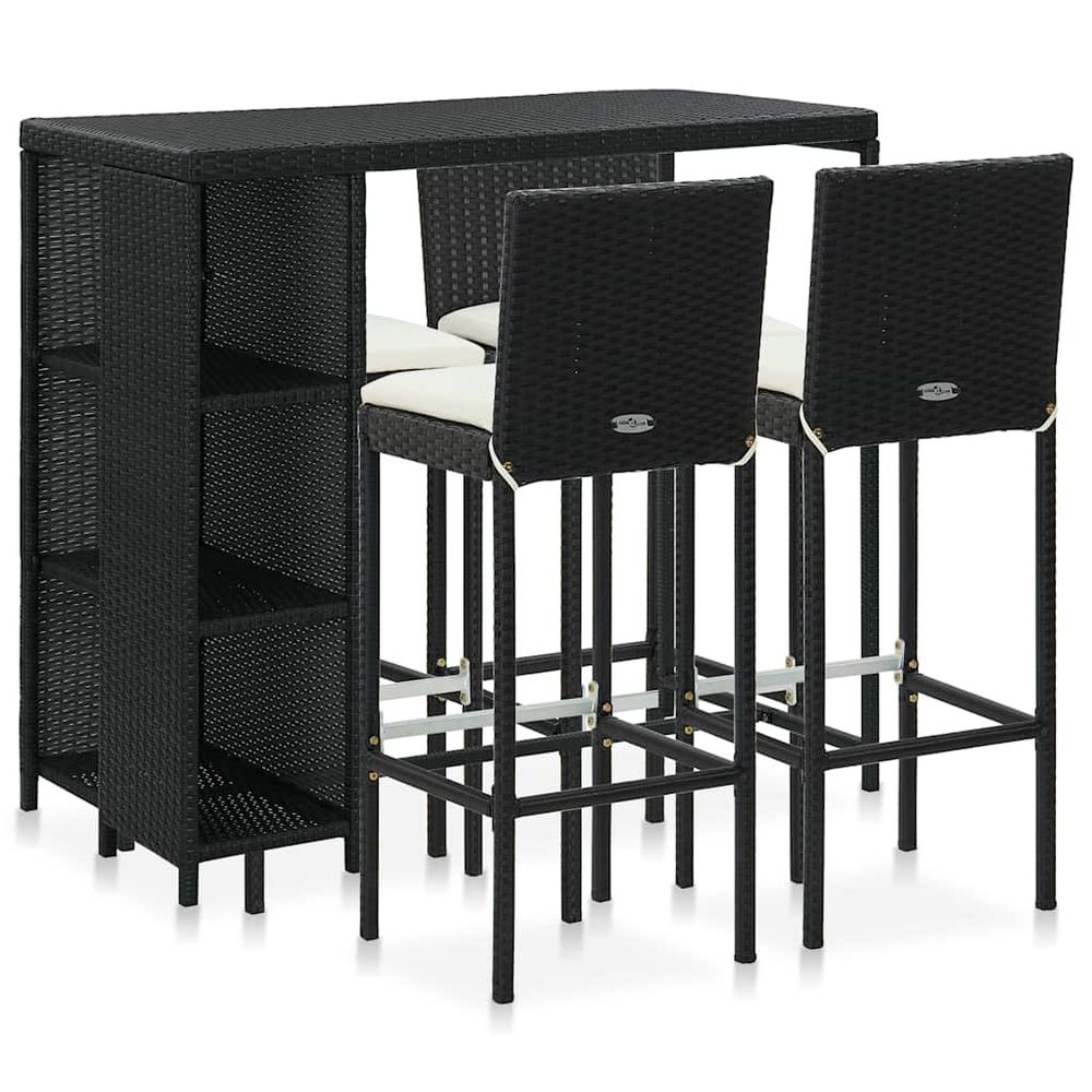 Ensemble de bar de jardin 5 pcs et coussins résine tressée noir
