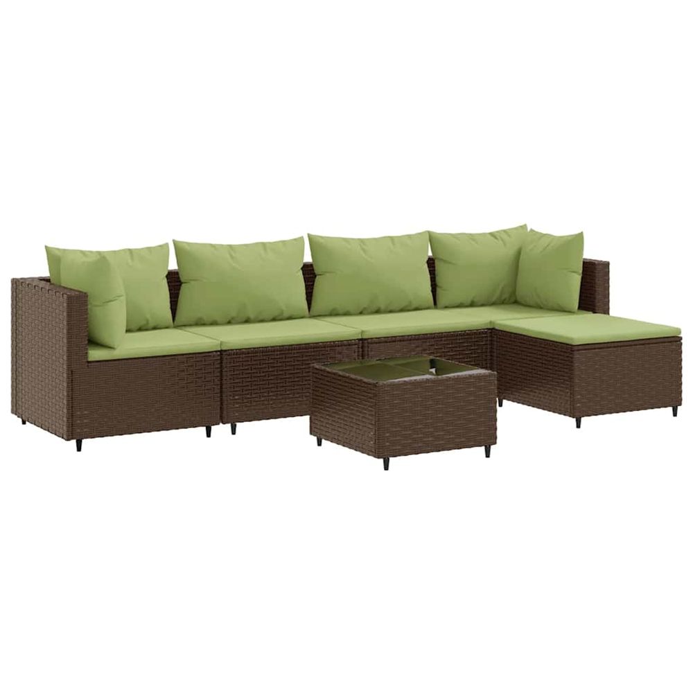 Salon de jardin 6 pcs avec coussins marron résine tressée