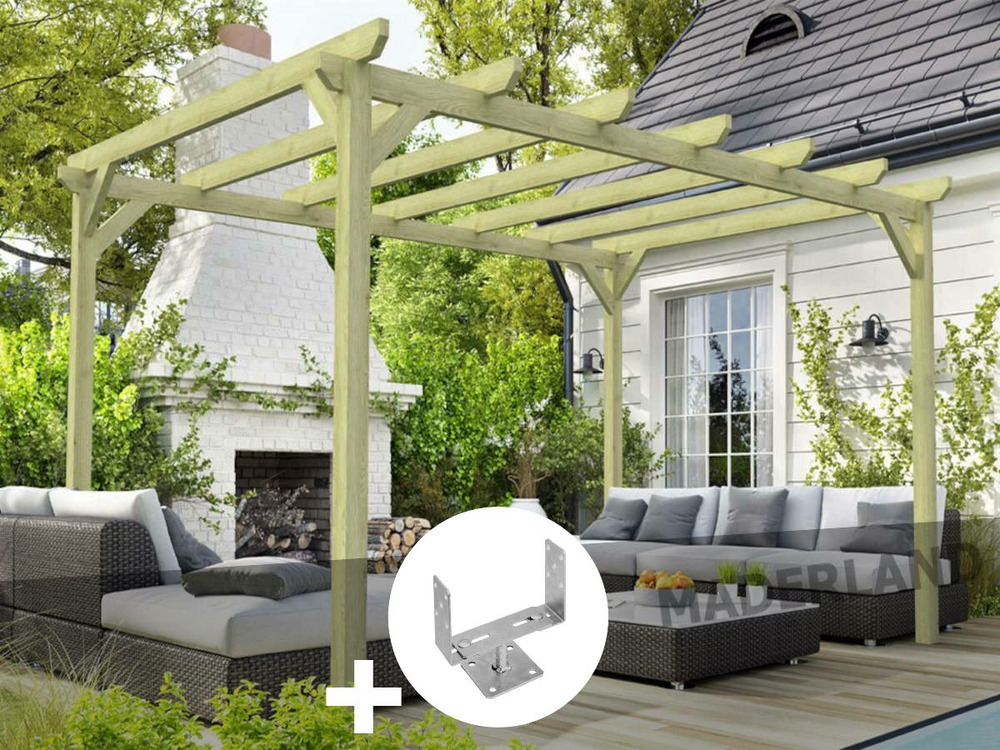 Pergola massive en bois paris 300 x 300 cm + 4 supports surélevés